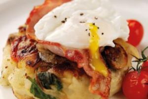 Breakfast Hash with Bacon & Poached Eggs