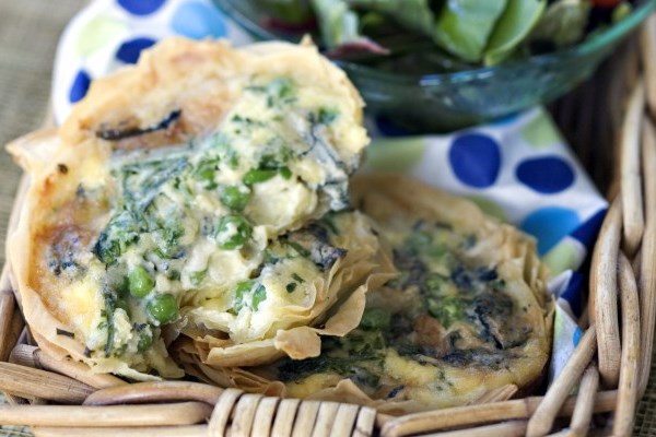 Pea and Blue Cheese Filo Tarts