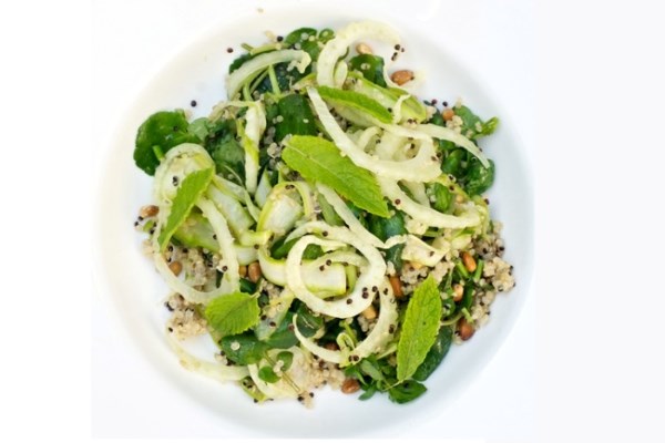 Pearl and Black Express Quinoa salad with Asparagus, Fennel and Watercress