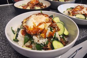 Pork Bibimbap with Spinach Rice